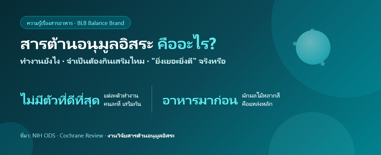 สารต้านอนุมูลอิสระคืออะไร ทำไมสำคัญ : ประเภท แหล่งอาหาร และความจริงเรื่องยิ่งกินเยอะยิ่งดี