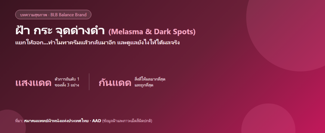 ฝ้า กระ จุดด่างดำ : แยกให้ออก สาเหตุ และวิธีดูแลที่ได้ผลจริง (อ้างอิงข้อมูลแพทย์)