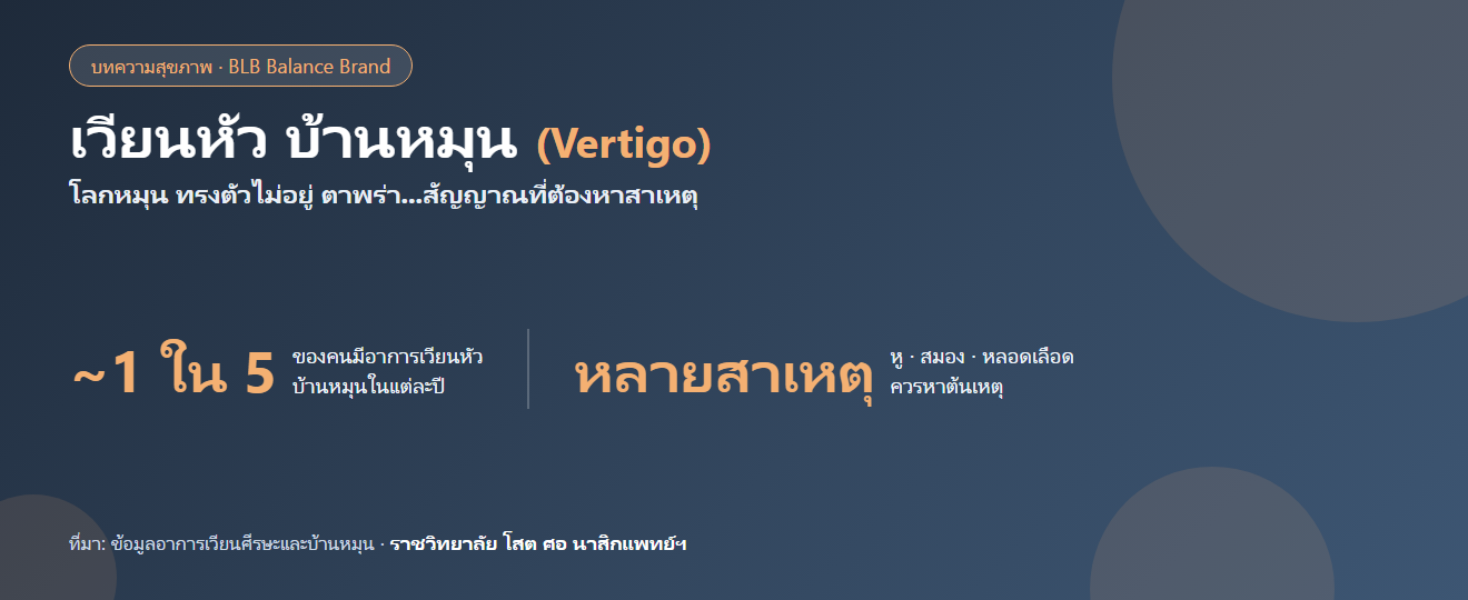 เวียนหัว บ้านหมุน (Vertigo) : สาเหตุ อาการ และวิธีดูแล (อ้างอิงข้อมูลแพทย์)
