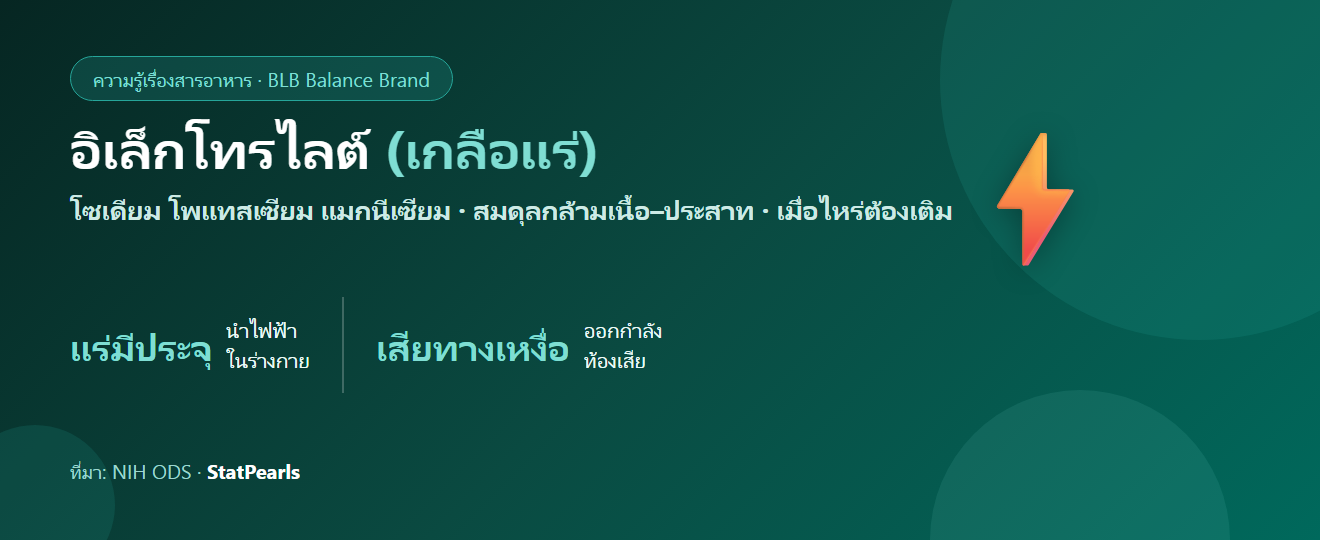 อิเล็กโทรไลต์ (เกลือแร่) คืออะไร? โซเดียม โพแทสเซียม แมกนีเซียม กับสมดุลร่างกาย