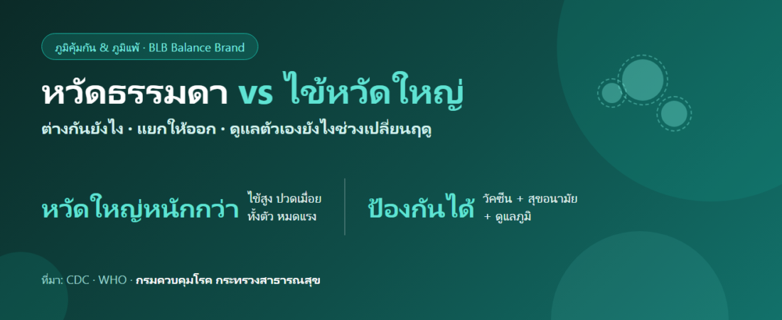 ไข้หวัดใหญ่ vs หวัดธรรมดา ต่างกันยังไง : แยกอาการให้ออก ดูแลตัวเอง และเมื่อไหร่ต้องพบแพทย์