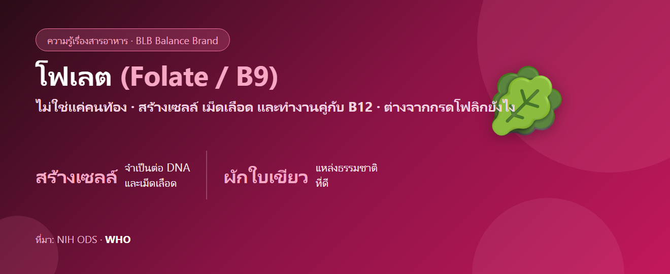 โฟเลต (Folate/B9) คืออะไร? สำคัญยังไง ต่างจากกรดโฟลิกไหม และใครควรเสริม