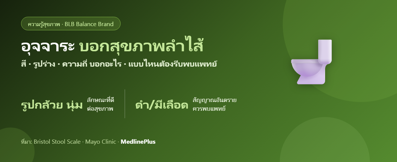 อุจจาระบอกสุขภาพลำไส้ — สี รูปร่าง ความถี่ บอกอะไร และแบบไหนต้องพบแพทย์