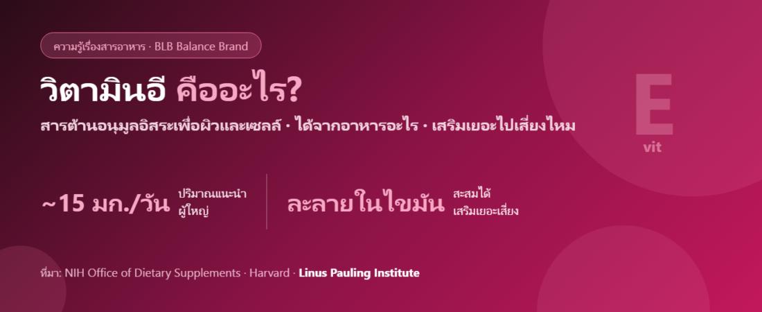 วิตามินอี (Vitamin E) คืออะไร? ประโยชน์ แหล่งอาหาร และความจริงเรื่องผิว