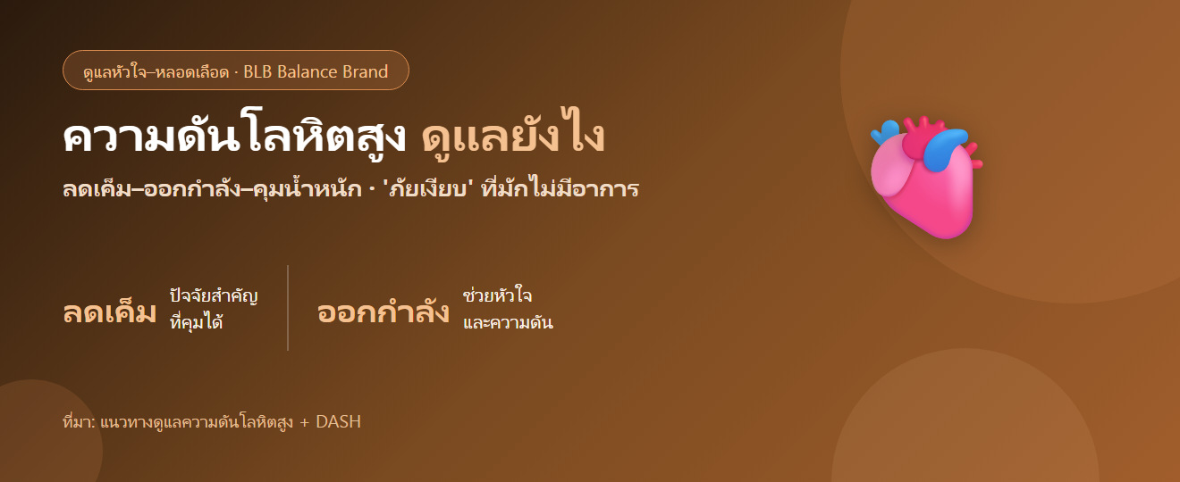 ความดันโลหิตสูง ดูแลตัวเองยังไง? อาหาร DASH ออกกำลัง และลดเค็ม