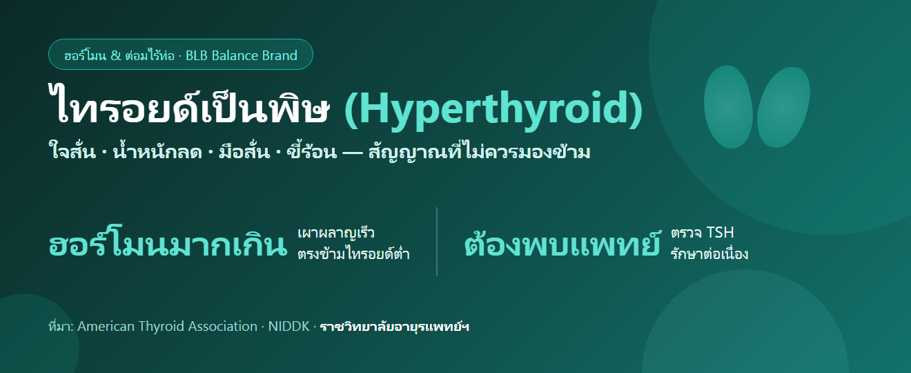 ไทรอยด์เป็นพิษ (Hyperthyroid) : ใจสั่น น้ำหนักลด มือสั่น — อาการ สาเหตุ การตรวจ และการดูแล