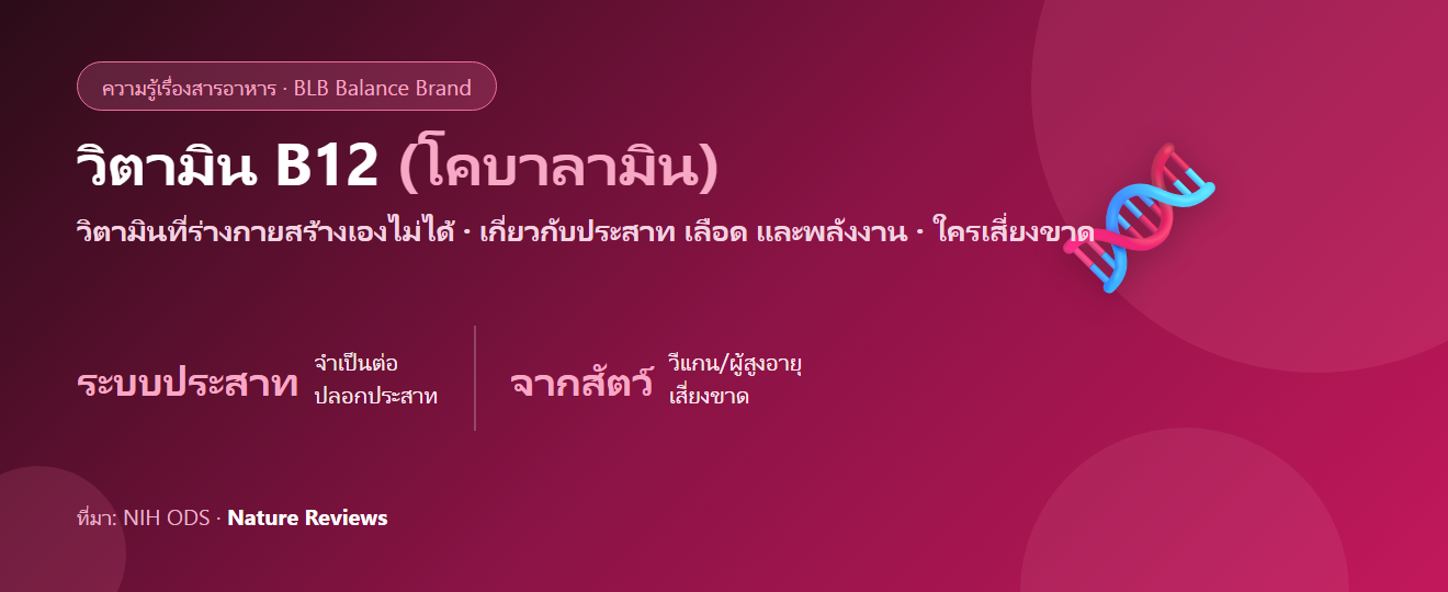 วิตามิน B12 คืออะไร? สำคัญยังไง อาการขาด และใครเสี่ยงขาดบ้าง (อ้างอิงงานวิจัย)