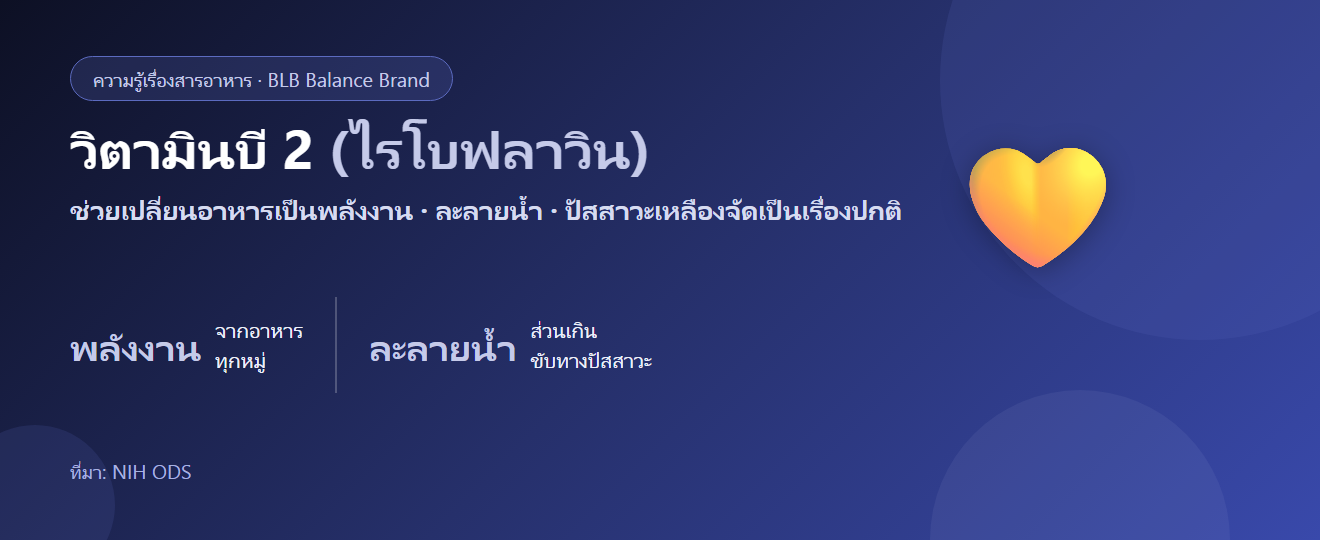 วิตามินบี 2 (ไรโบฟลาวิน) คืออะไร? พลังงาน ผิว และเรื่องปัสสาวะสีเหลืองจัด