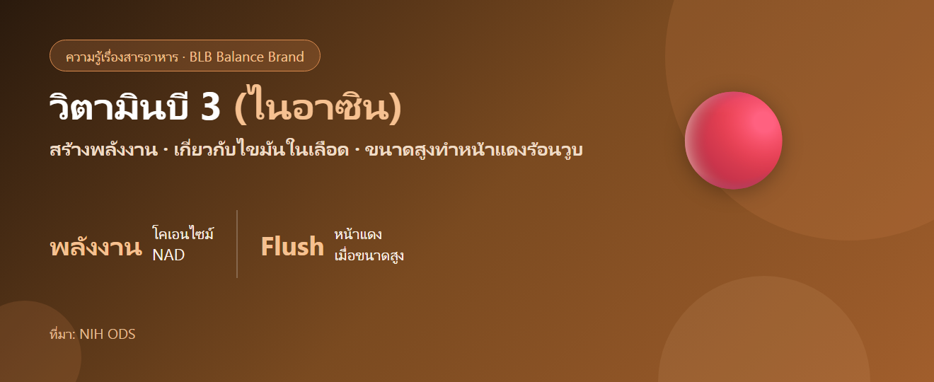 วิตามินบี 3 (ไนอาซิน) คืออะไร? พลังงาน ไขมันในเลือด และอาการหน้าแดง (flush)