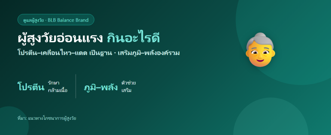 ผู้สูงวัยอ่อนแรง เบื่ออาหาร ป่วยง่าย กินอะไรดี? ดูแลความแข็งแรงและภูมิ