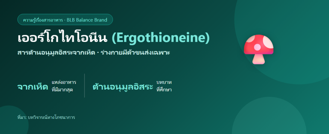 เออร์โกไทโอนีน (Ergothioneine) คืออะไร? สารต้านอนุมูลอิสระจากเห็ด