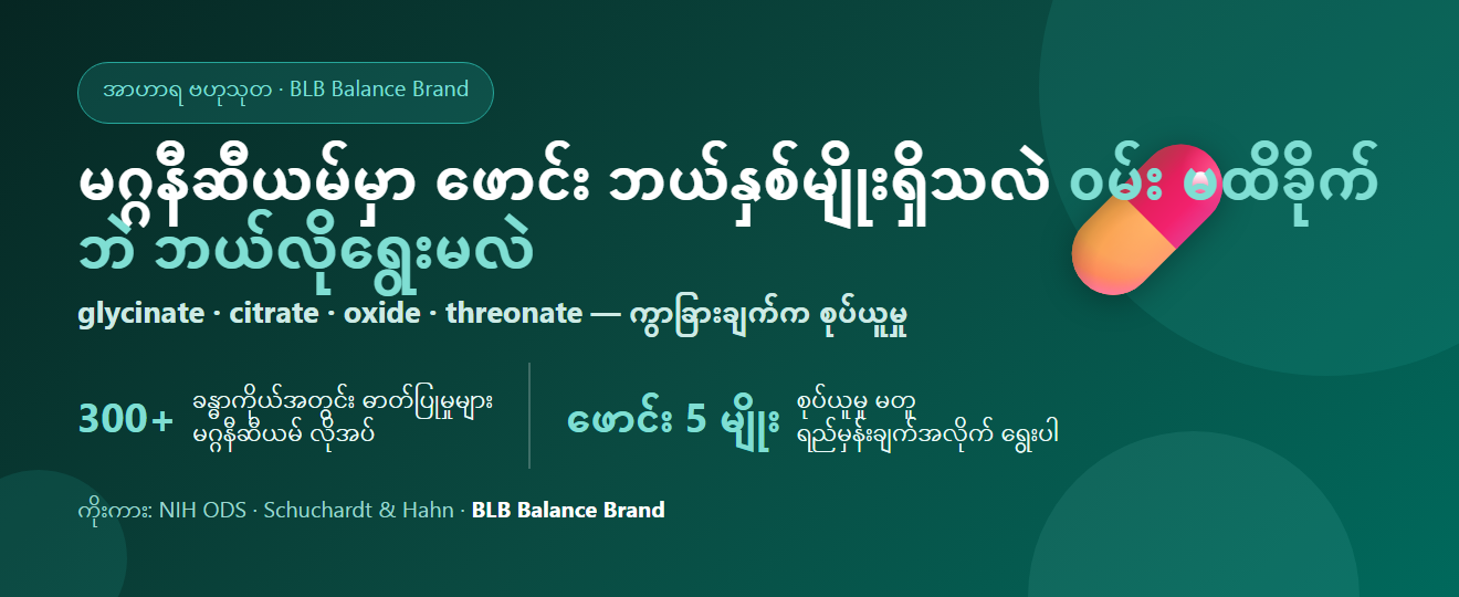 မဂ္ဂနီဆီယမ် ဖောင်း ဘယ်နှစ်မျိုးရှိသလဲ — ဝမ်းမလျှောဘဲ ရွေးနည်း | BLB