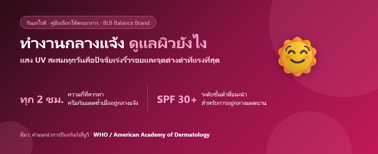 ทำงานกลางแจ้ง ผิวโดนแดดทั้งวัน ควรดูแลและกินอะไรดี? ปกป้องผิวจาก UV แบบครบวงจร