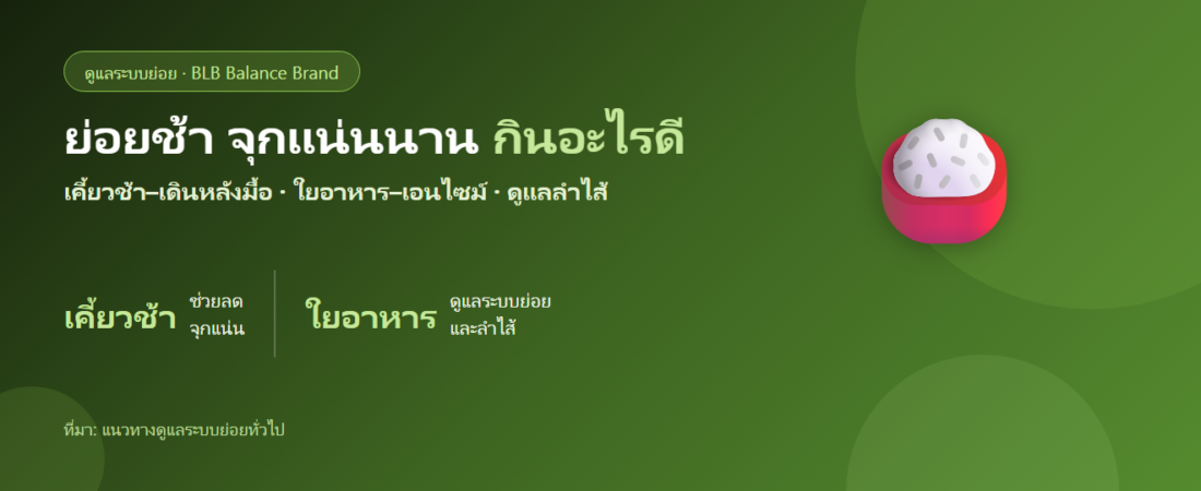 ย่อยช้า จุกแน่นนาน กินอะไรดี? ปรับพฤติกรรมและตัวช่วยใยอาหาร–เอนไซม์