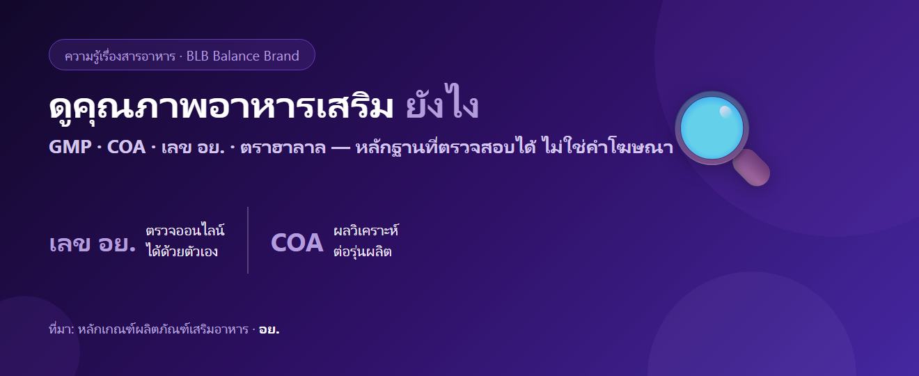 ดูคุณภาพอาหารเสริมยังไง? GMP, COA, เลข อย. และตราฮาลาล อ่านให้เป็นใน 5 นาที