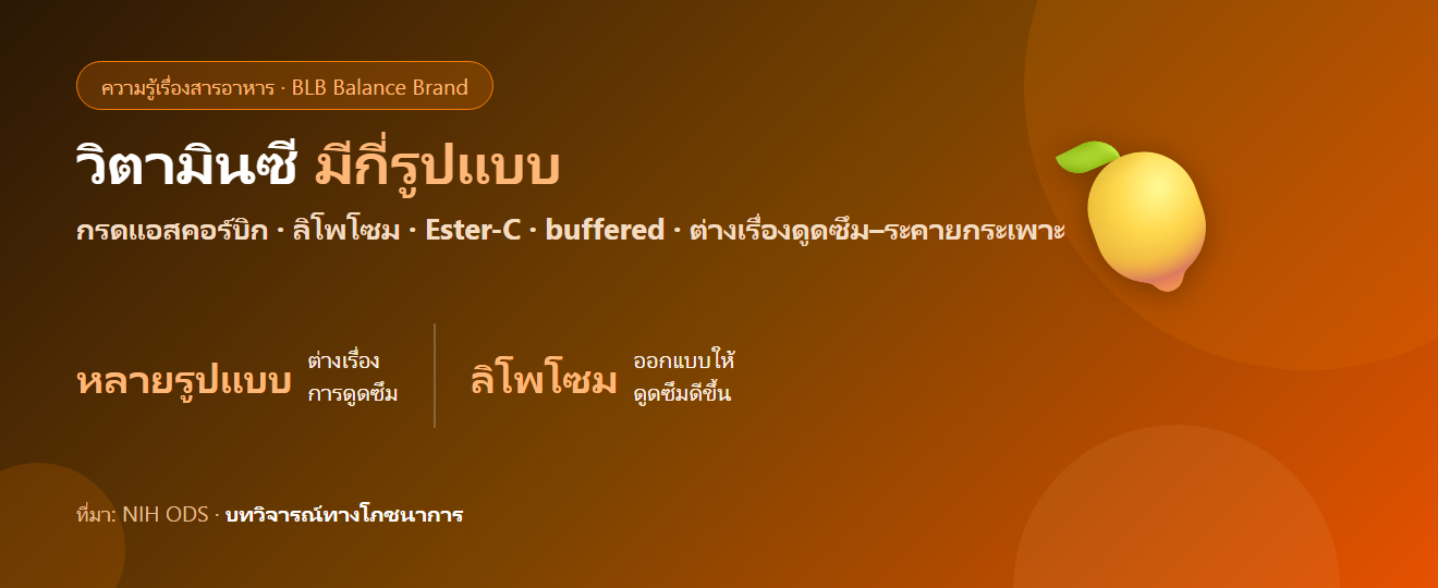 วิตามินซีมีกี่รูปแบบ? กรดแอสคอร์บิก ลิโพโซม Ester-C และแบบ buffered ต่างกันยังไง