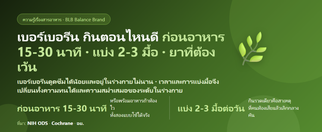 เบอร์เบอรีน กินตอนไหนดี? ก่อนอาหารหรือพร้อมอาหาร แบ่งกี่มื้อ และยาที่ต้องเว้นระยะ