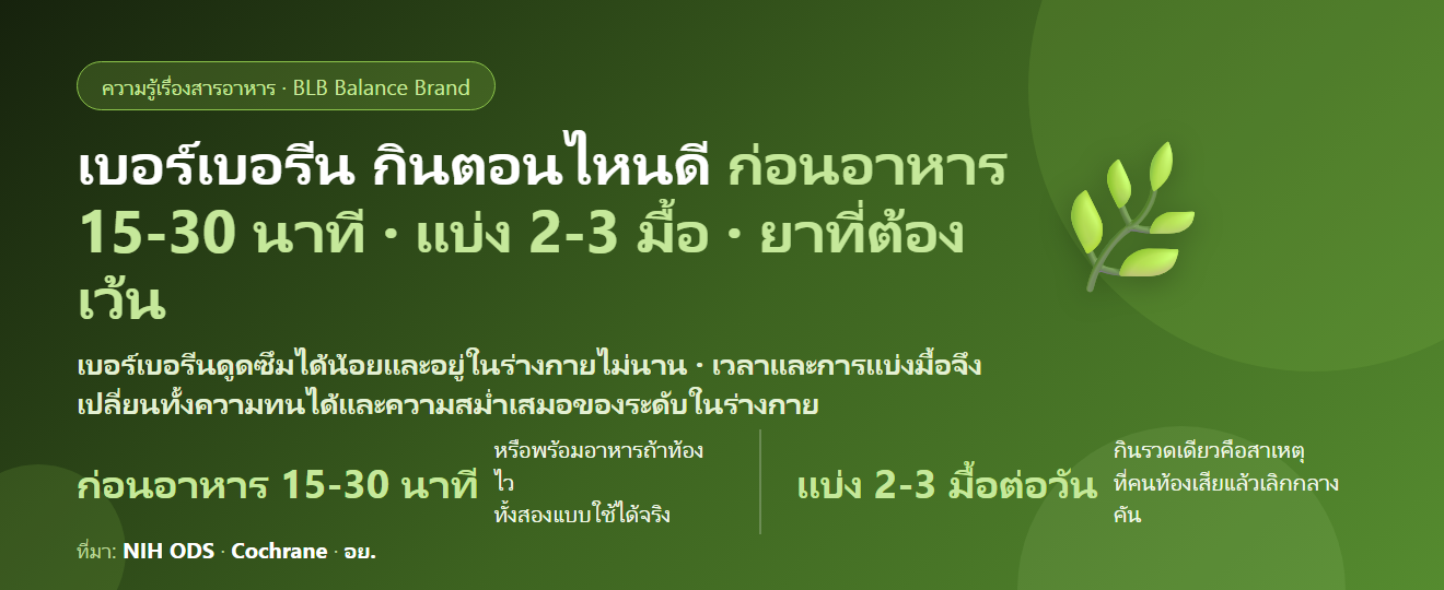 เบอร์เบอรีน กินตอนไหนดี? ก่อนอาหารหรือพร้อมอาหาร แบ่งกี่มื้อ และยาที่ต้องเว้นระยะ