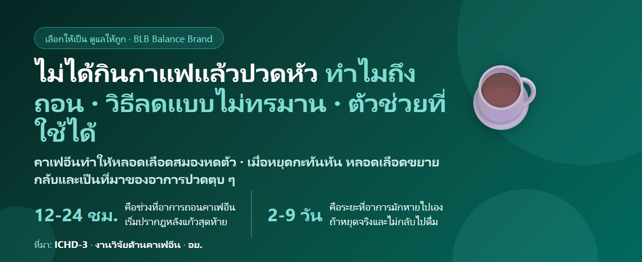 ไม่ได้กินกาแฟแล้วปวดหัว กินอะไรดี? ทำไมถึงถอนคาเฟอีน วิธีลดแบบไม่ทรมาน และตัวช่วยที่ใช้ได้