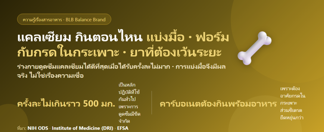 แคลเซียม กินตอนไหนดี? ทำไมต้องแบ่งมื้อ ห้ามกินคู่อะไร และฟอร์มไหนกินตอนท้องว่างได้