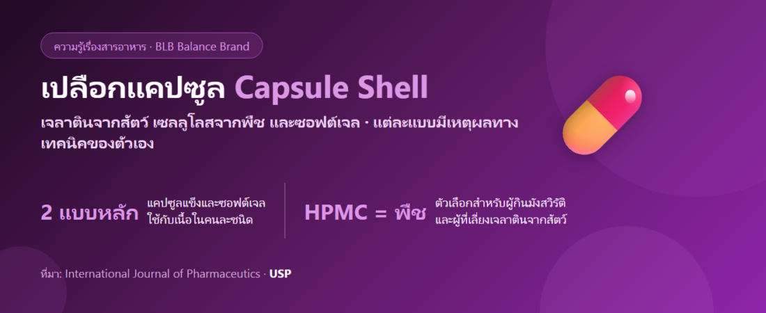 เปลือกแคปซูลทำจากอะไร? เจลาติน HPMC ซอฟต์เจล ต่างกันอย่างไร และคนกินเจต้องดูอะไร