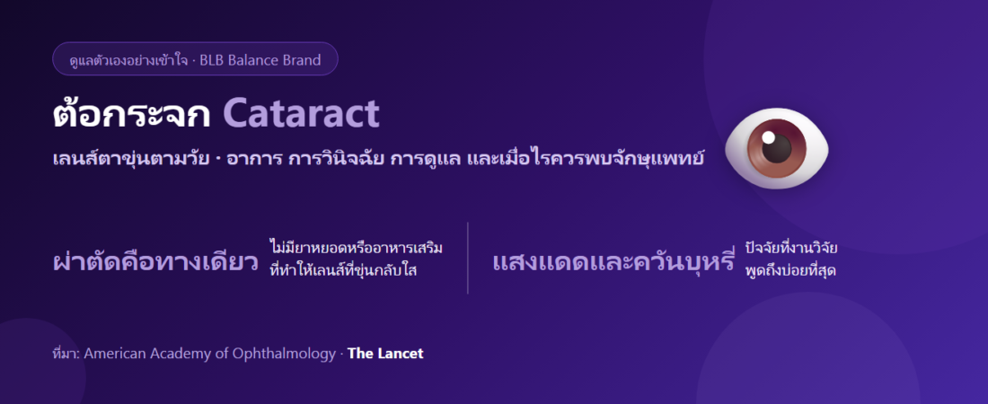 ต้อกระจก (Cataract) ดูแลตัวเองยังไง? อาการ สาเหตุ และความจริงที่ต้องรู้ก่อนซื้ออะไรมากิน