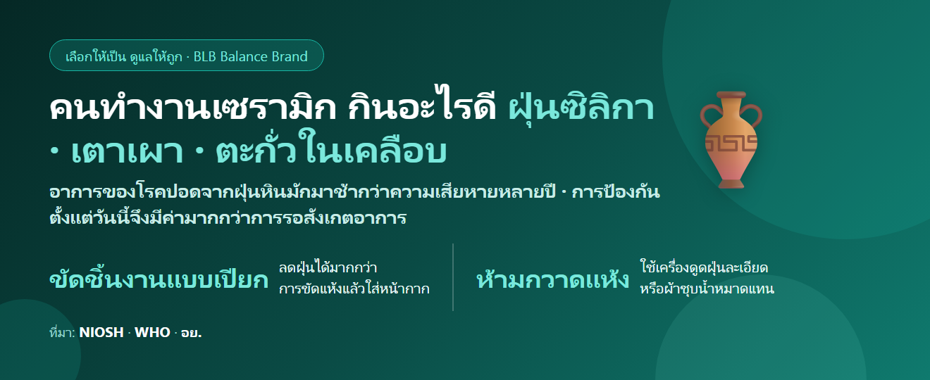 คนทำงานเซรามิกและเครื่องปั้นดินเผา ฝุ่นดินและเตาเผาทั้งวัน ไอแห้ง แน่นหน้าอก กินอะไรดี? เรื่องฝุ่นซิลิกาที่ต้องรู้