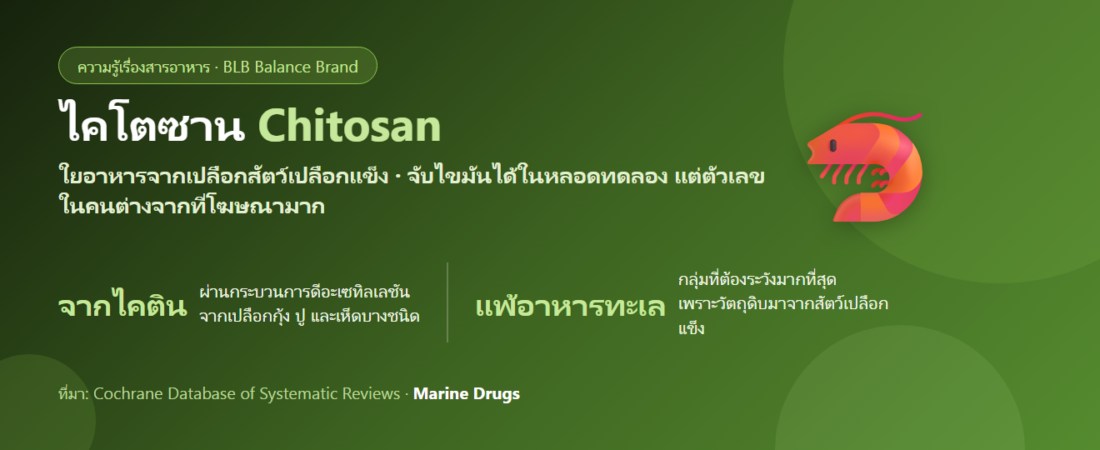 ไคโตซาน (Chitosan) คืออะไร? ใยอาหารจากเปลือกกุ้งปู งานวิจัยว่าไง และข้อจำกัดที่โฆษณาไม่บอก