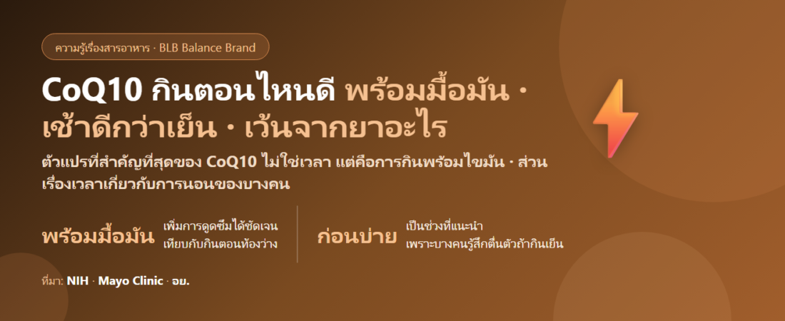CoQ10 กินตอนไหนดี? เช้าหรือเย็น กินพร้อมอะไรถึงดูดซึม และทำไมกินตอนท้องว่างแทบไม่ได้ผล