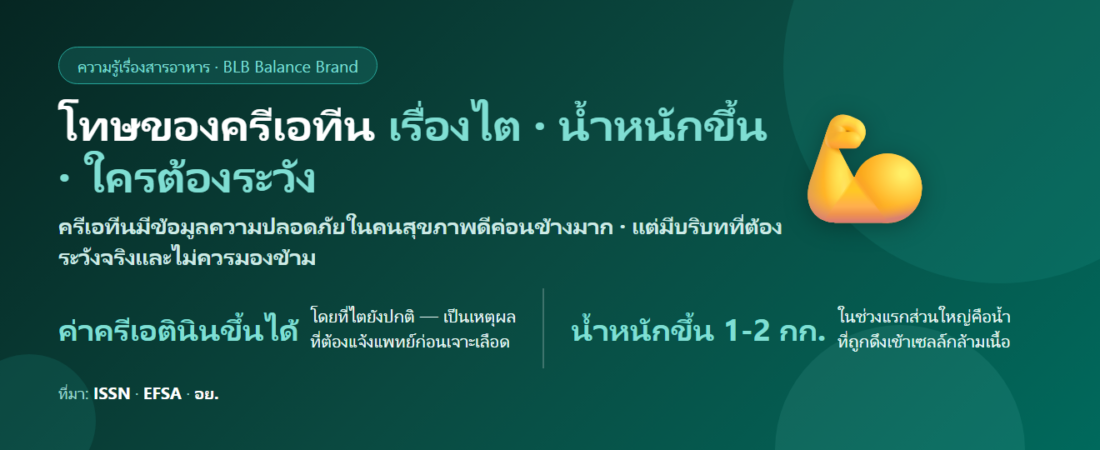 โทษของครีเอทีน มีอะไรบ้าง? เรื่องไตที่เข้าใจผิดกันมาก น้ำหนักขึ้นช่วงแรก และใครต้องระวัง