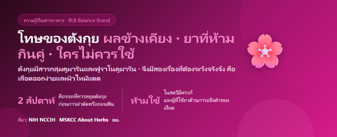 โทษของตังกุย (Dong Quai) มีอะไรบ้าง? ผลข้างเคียงที่พบจริง ยาที่ห้ามกินคู่ และใครไม่ควรใช้เลย