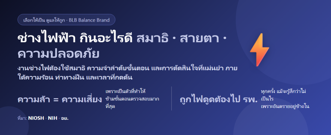 ช่างไฟฟ้า สมาธิตก เพลียตอนบ่าย กินอะไรดี? ดูแลสมอง สายตา และความปลอดภัยของงานที่พลาดไม่ได้