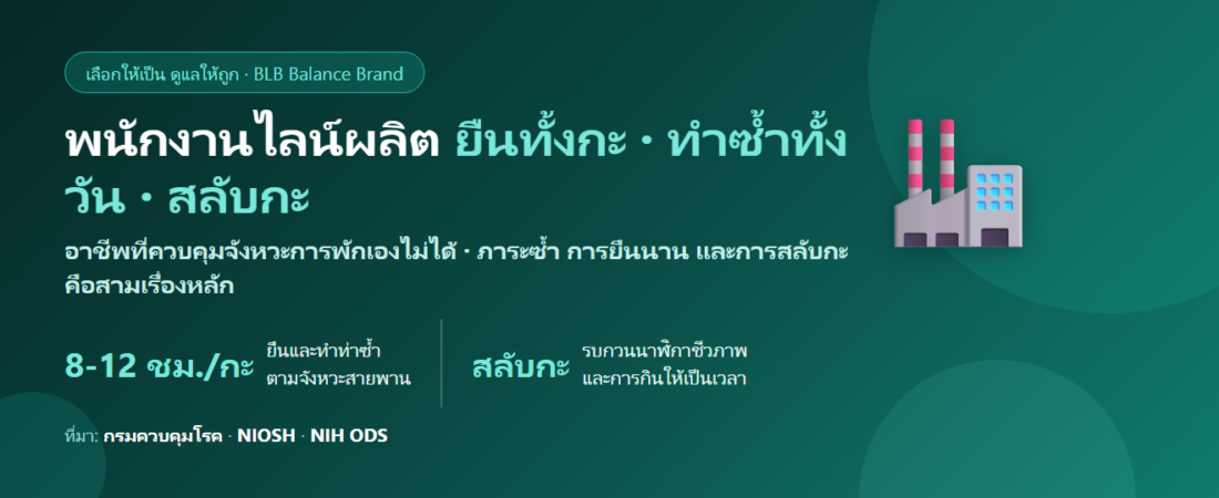 พนักงานไลน์ผลิตในโรงงาน ยืนทั้งกะ ทำซ้ำทั้งวัน กินอะไรดี? ดูแลพลังงานและภูมิคุ้มกัน