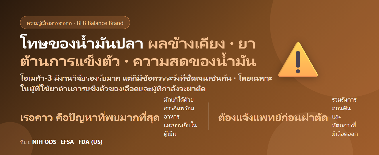 โทษของน้ำมันปลา มีอะไรบ้าง? เรอคาว เลือดออกง่าย และคนกินยาละลายลิ่มเลือดต้องระวังอะไร