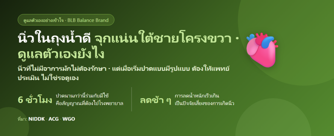 นิ่วในถุงน้ำดี จุกแน่นใต้ชายโครงขวาหลังกินของมัน ดูแลตัวเองยังไง? และอาการที่ต้องไปโรงพยาบาลทันที