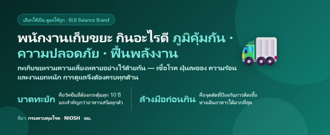 พนักงานเก็บขยะ ป่วยบ่อย เหนื่อยง่าย กินอะไรดี? ดูแลภูมิคุ้มกันและความปลอดภัยของอาชีพที่คนมองข้าม