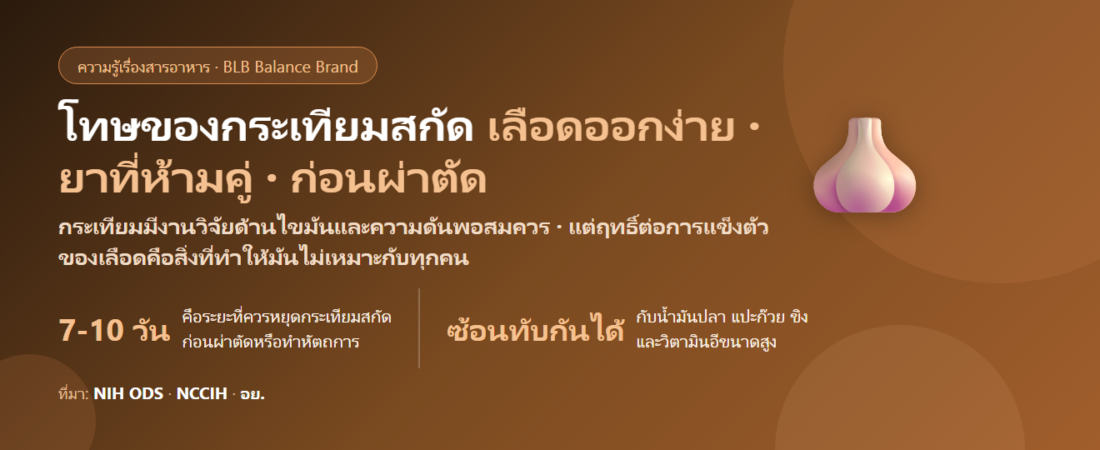 โทษของกระเทียมสกัด มีอะไรบ้าง? เรื่องเลือดออกง่าย ยาที่ห้ามกินคู่ และก่อนผ่าตัดต้องหยุดกี่วัน