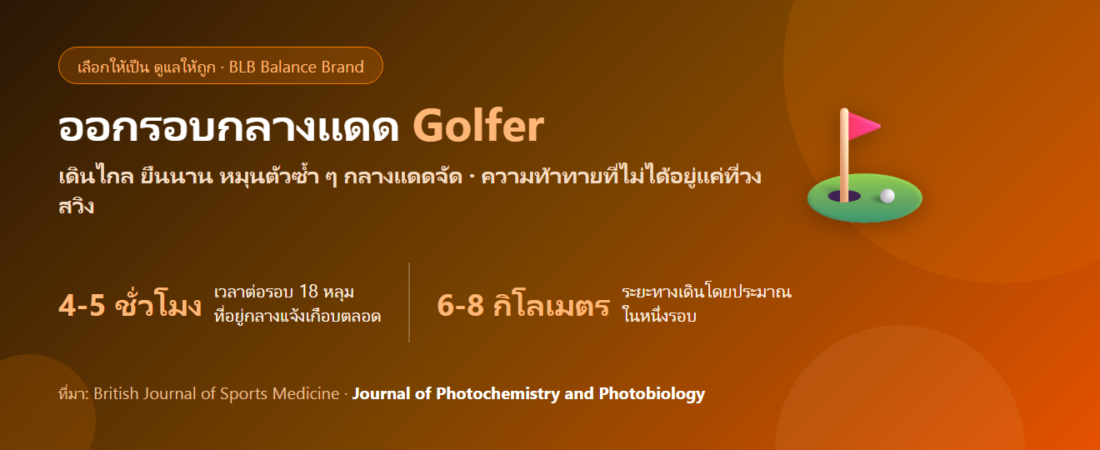 ออกรอบกอล์ฟกลางแดด 4-5 ชั่วโมง เพลีย ผิวไหม้ กินอะไรดี? ดูแลร่างกายทั้งก่อนและหลังออกรอบ