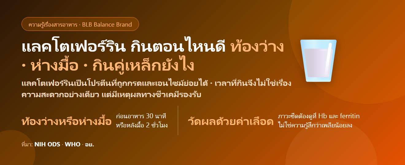 แลคโตเฟอร์ริน กินตอนไหนดี? ท้องว่างหรือพร้อมอาหาร กินคู่ธาตุเหล็ก–โพรไบโอติกยังไง