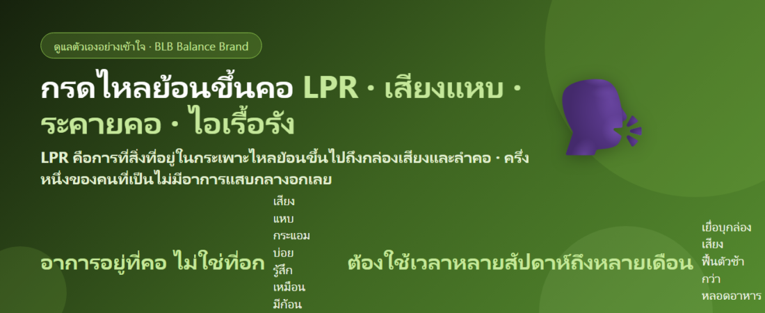 กรดไหลย้อนขึ้นคอ (LPR) เสียงแหบ ระคายคอ ไอเรื้อรัง ดูแลตัวเองยังไง? ต่างจากกรดไหลย้อนทั่วไปตรงไหน