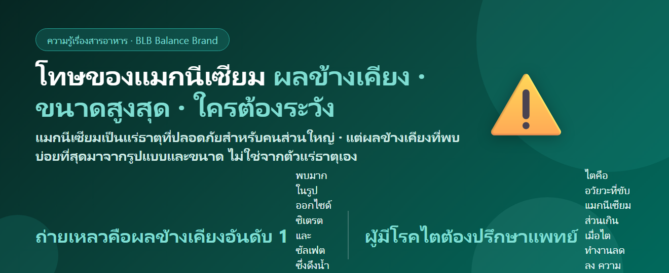 โทษของแมกนีเซียม มีอะไรบ้าง? ผลข้างเคียงที่พบจริง ขนาดที่มากเกินไป และใครต้องระวังเป็นพิเศษ