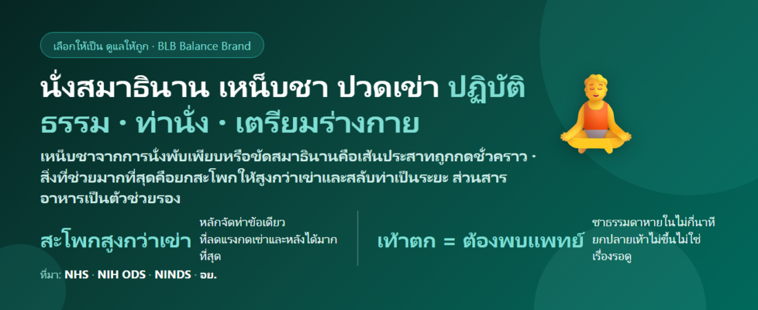 ไปปฏิบัติธรรม นั่งสมาธินาน เหน็บชา ปวดเข่า ปวดหลัง กินอะไรดี? จัดท่านั่งและเตรียมร่างกายให้นั่งได้สบายขึ้น