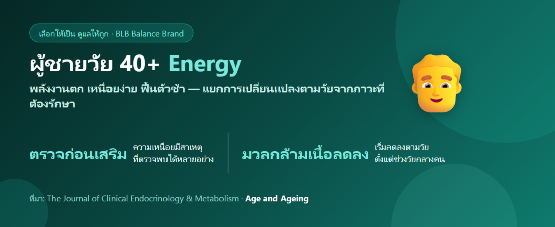 ผู้ชายวัย 40+ พลังงานตก เหนื่อยง่ายกว่าเดิม กินอะไรดี? แยกเรื่องอายุจากเรื่องที่ต้องตรวจ
