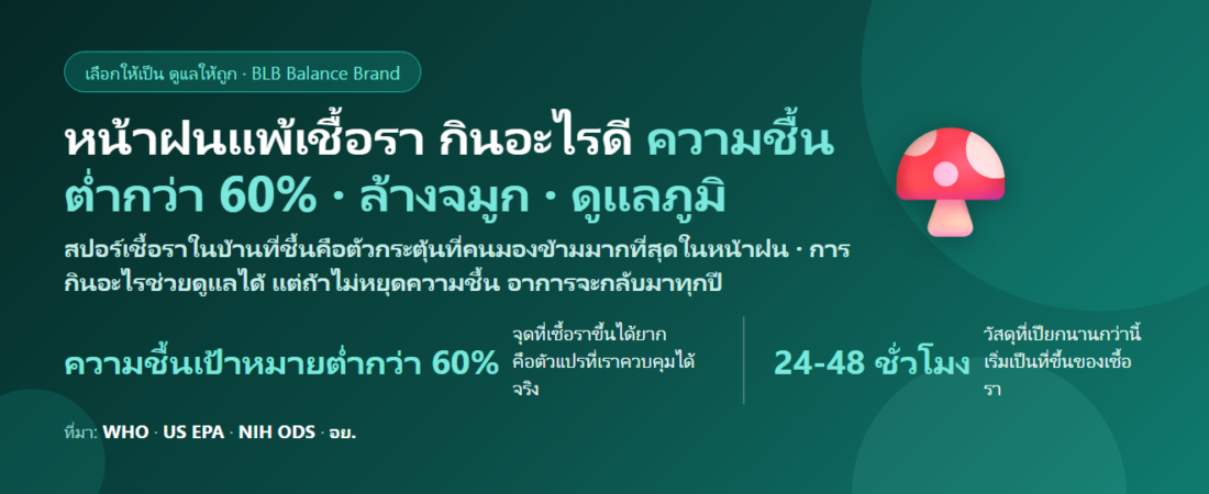 หน้าฝนบ้านชื้น แพ้เชื้อรา จามคัดจมูกไอเรื้อรัง กินอะไรดี? จัดการความชื้นควบคู่ดูแลภูมิ