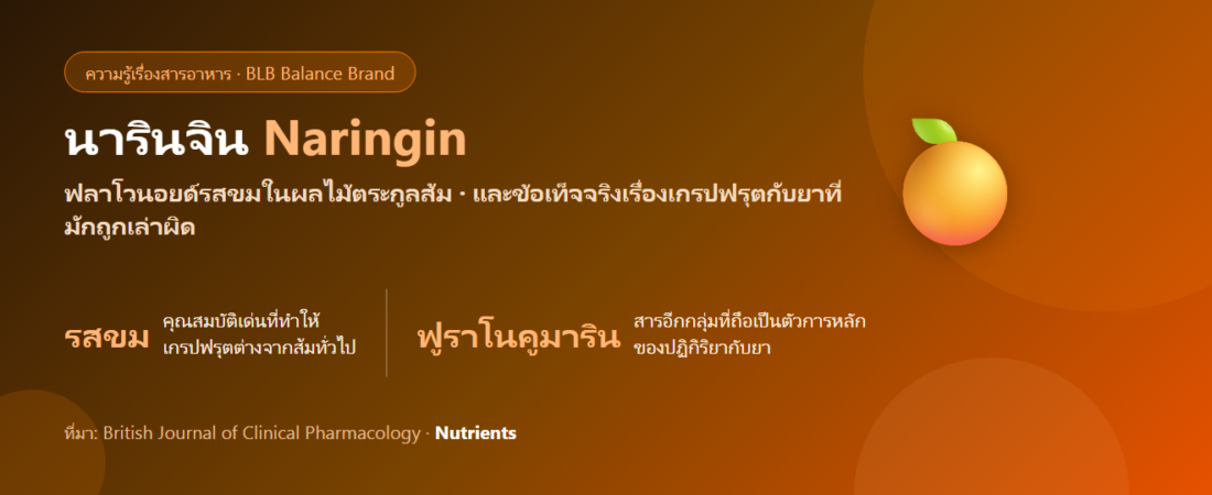 นารินจิน (Naringin) คืออะไร? สารขมในเปลือกส้ม–เกรปฟรุต และเรื่องปฏิกิริยากับยาที่เข้าใจผิดกันบ่อย