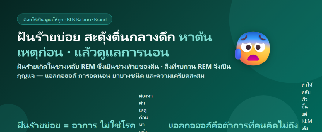 ฝันร้ายบ่อย สะดุ้งตื่นกลางดึกแล้วหลับต่อไม่ได้ กินอะไรดี? หาต้นเหตุก่อน แล้วค่อยดูแลการนอน