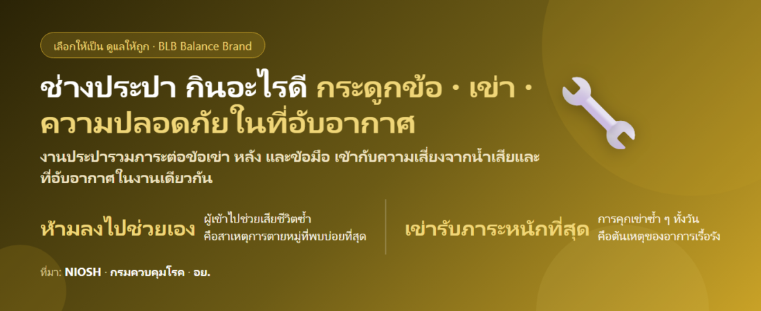 ช่างประปา คลานในที่แคบ ยกของหนัก ปวดหลังเข่า กินอะไรดี? ดูแลกระดูกข้อและความปลอดภัยที่ต้องรู้