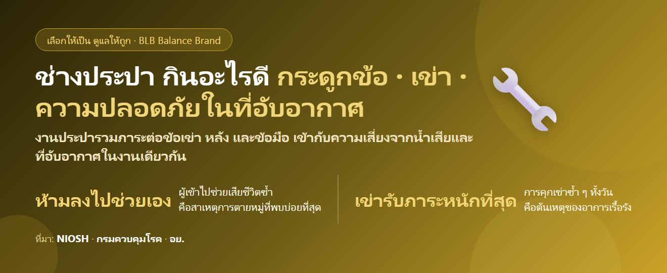 ช่างประปา คลานในที่แคบ ยกของหนัก ปวดหลังเข่า กินอะไรดี? ดูแลกระดูกข้อและความปลอดภัยที่ต้องรู้