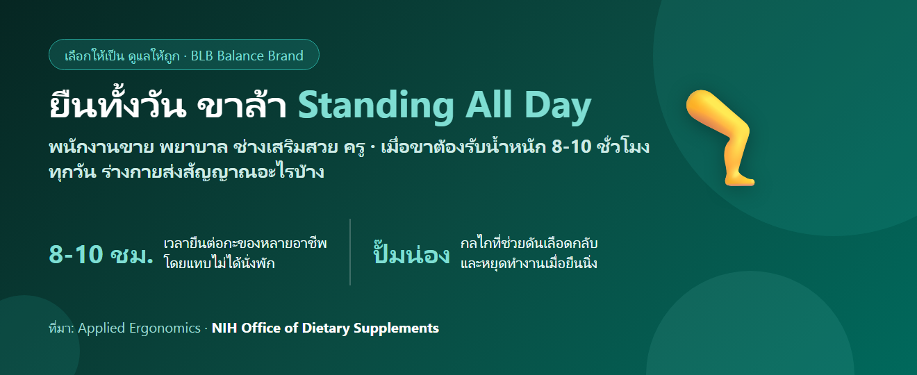 ยืนทำงานทั้งวัน ขาล้า น่องตึง ปลายเท้าชา กินอะไรดี? ดูแลกล้ามเนื้อและปลายประสาทอย่างถูกวิธี