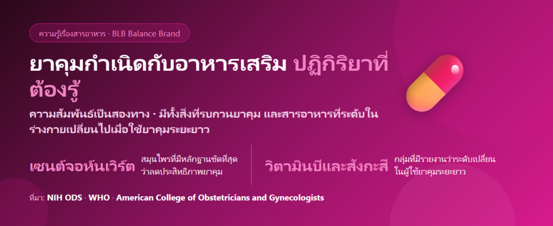 กินยาคุมกำเนิดอยู่ ต้องระวังอาหารเสริมตัวไหนบ้าง? เรื่องสารอาหารและสมุนไพรที่ต้องรู้